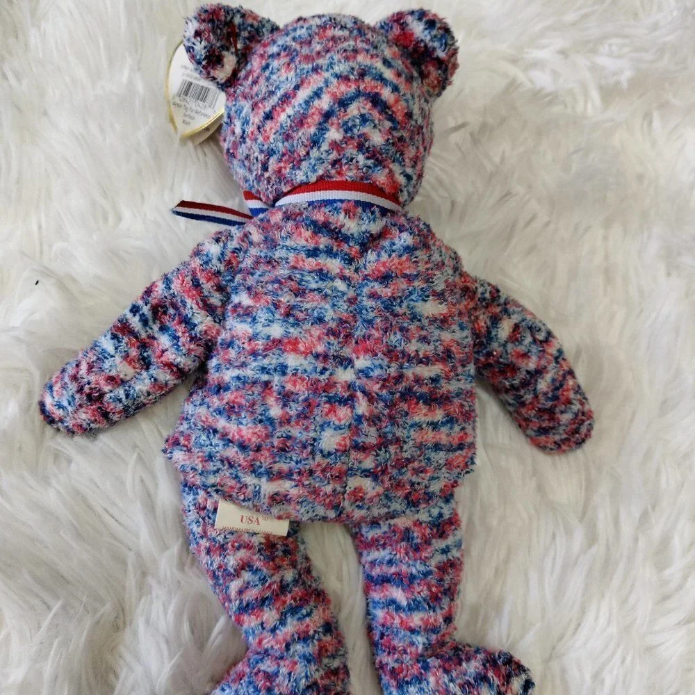 NWT RARE Ty USA Bear Collectible 2000 Beanie Baby Red White Blue With Errors